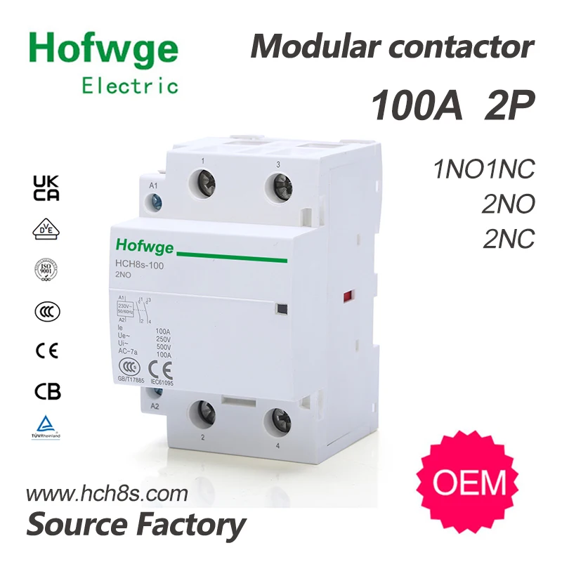 Contator Modular 2p 100a 2no ou 4no 24v 110v 220v tipo Automático do Trilho do Ruído do Contator do Agregado Familiar Hch8s100