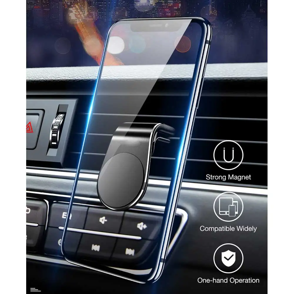 New Design Universal L- Type Magnetic Car Phone Stand Holder Aluminium Air Vent Mobile Phone Holder For iPhone Samsung Xiaomi