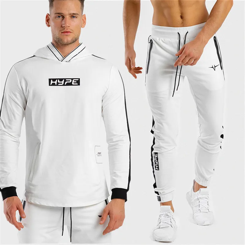 white Новинка, мужские спортивные костюмы с принтом, спортивные костюмы, мужские толстовки+ штаны, мужские спортивные костюмы, большие размеры, M-3XL - Цвет: white