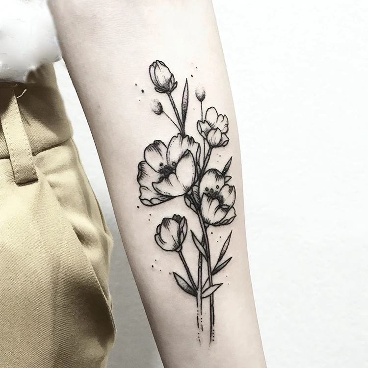 Waterproof Temporary Tattoo Stickers Black Eustoma Flower Small Size Tatto Flash Tatoo Fake Tattoos for Man Kid Girl Women | Красота и