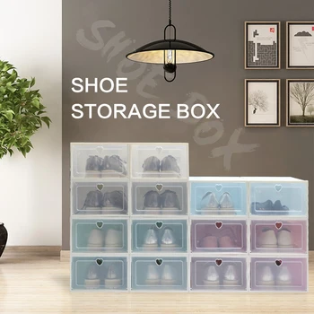 

6Pcs Foldable Clear Shoes Storage Box Plastic Stackable Shoe Organizer Thickened Transparent Drawer Case Shoe Stackable Stacking