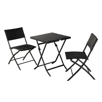 

Oshion Folding Rattan Chair Three-Piece Square Table-Black Furniture Sofa Outdoor Foldable Aluminium Chair Desk