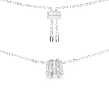 

SLJELY Fashion 925 Sterling Silver White Multi Hoop Circles Necklace Adjustable Chain Micro Cubic Zirconia Women Romanc Jewelry