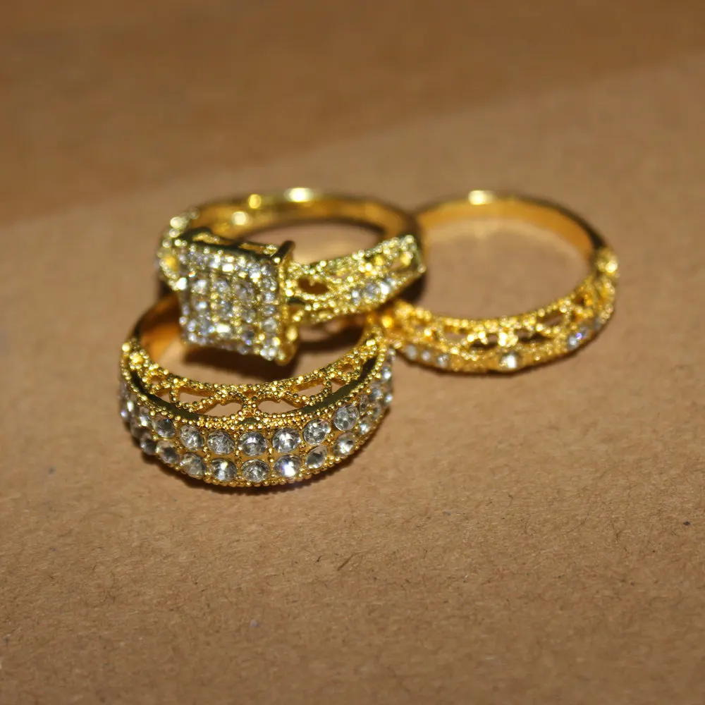 Jewelry Wedding-Ring Loredana Zircon Gift Three-Piece-Series Gold Women.valentine Fashion