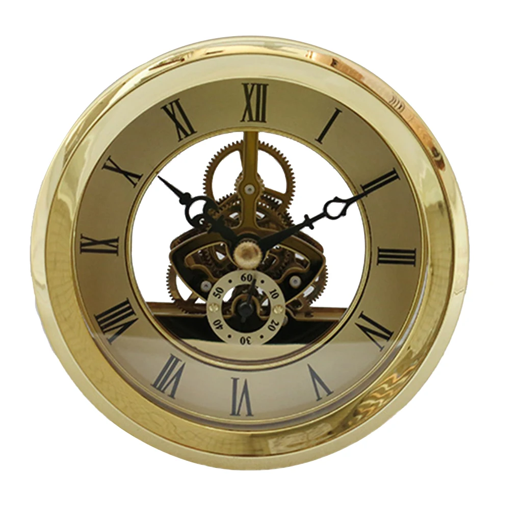 4x 90mm Quartz Clock Fit-up/Insert W/ Roman Numeral, Quartz Movement (Gold Trim)