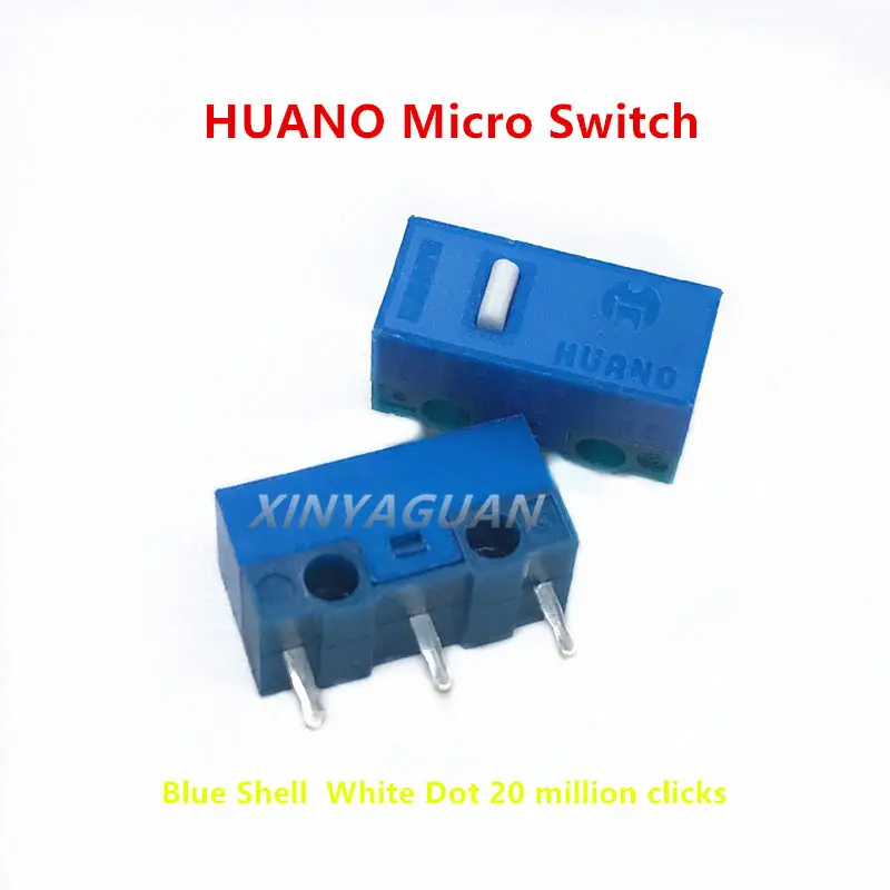 100Pcs New Original HUANO Mouse Micro Switch blue shell white point 20 million times 0.74N computer mouse 3pins button switch