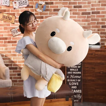 

90cm Dressed School Brown Cattle Stuffed Doll Cute Standing Farm Animal Plush Toy Children Baby Comforting Plushie Gift