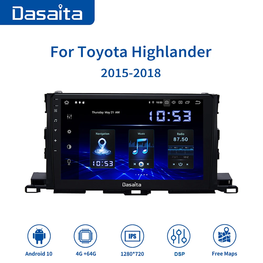 Автомобильный мультимедийный плеер Dasaita 1 Din Android 10 для Toyota Highlander GPS 2015 2 2016 2017 1280*720