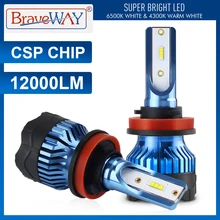 BraveWay 12000LM H4 H7 Led-lampen Scheinwerfer Kit H8 H9 H11 9005 HB3 9006 HB4 6000K White Fog Lauf lichter 12V LED Lampe CSP CHIP(China)