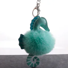 Hippocampus/Pom-ключ "помпон" кольцо стиль корейско-Стиль модный автомобильный женская сумка посылка кулон из искусственной кожи гиппокамп висячий ворсистый шар Pe