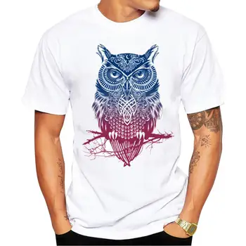 

MISSKY Unisex Men tshirt White Color Stylish Owl pattern Printing Casual Short Sleeves Round Collar Lovers T-shirt Male Clothes