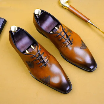 

Popular Men's Leather Shoes Oxfords Cow Leather Business Dress Shoes British Style Carved Lace-up Black Brown Leather Shoes