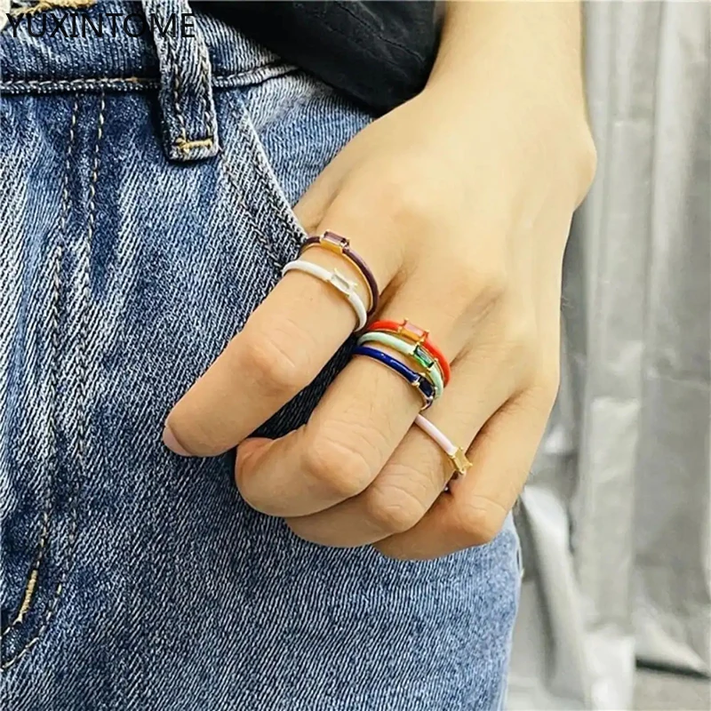1PC Candy Neon Color Enamel Rings for Women 4 Claws Design Dripping Oil With Shiny Cubic Zirconia Wedding Engagement Rings