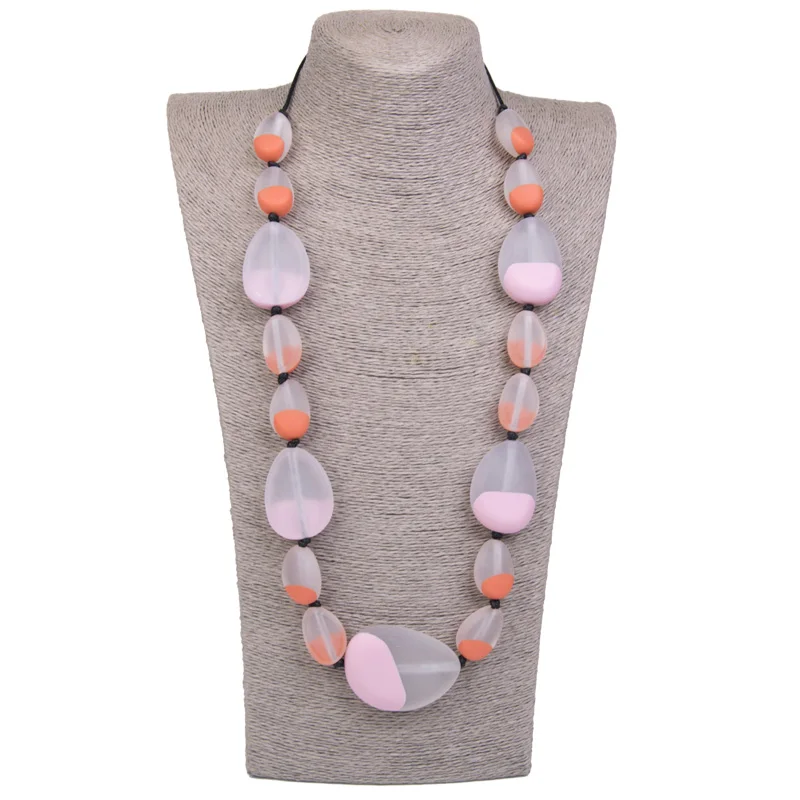 Fashion Rope Custom/Long Necklaces Female Statement Vintage Necklace Women Natural Stone Resin Acrylic Designer Necklace Party - Окраска металла: PINK