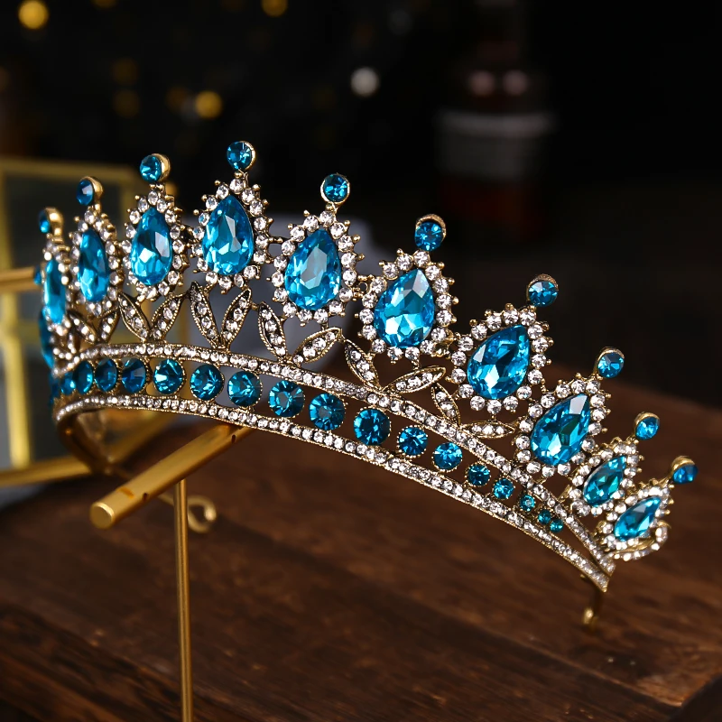 Blue Rhinestone Crystal Wedding Crown Bride Tiaras And Crowns Queen Diadem Pageant Crown Bridal Hair Jewelry Accessories Luxury hair accessory hair headdress bridal headwear