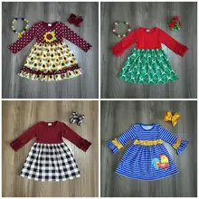 Осенне-зимнее клетчатое Хлопковое платье с рисунком оленя и подсолнуха для маленьких девочек; детская одежда с оборками; изысканные аксессуары до колена