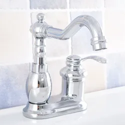 Silver Polished Chrome Brass Swivel Spout Single Handle Deck Mounted Bathroom Kitchen Two Holes Basin Faucet Mixer Tap msf840