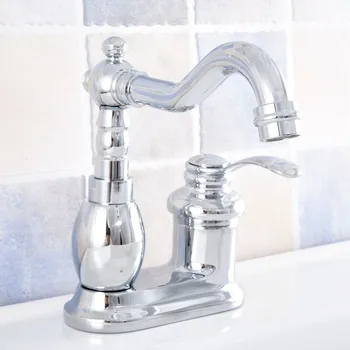 

Silver Polished Chrome Brass Swivel Spout Single Handle Deck Mounted Bathroom Kitchen Two Holes Basin Faucet Mixer Tap msf840