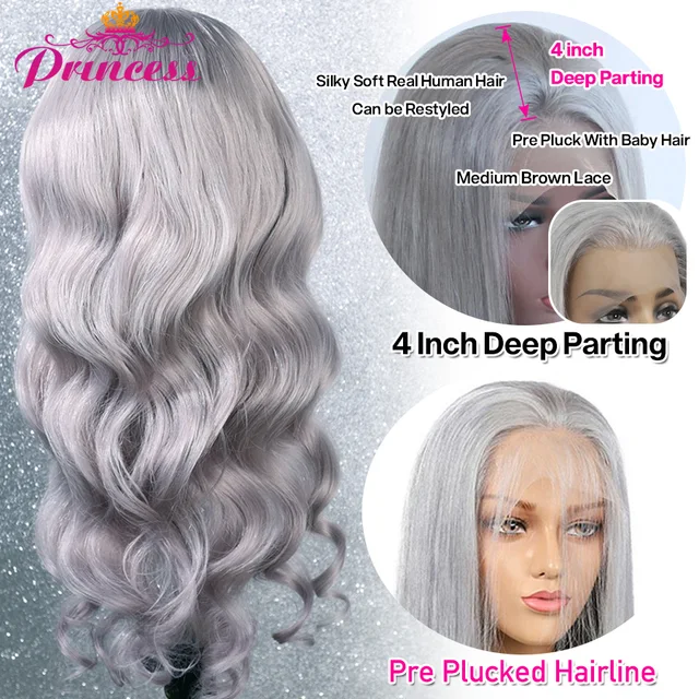 Princess Grey Colored Body Wave 13x4 Lace Front Human Hair 4