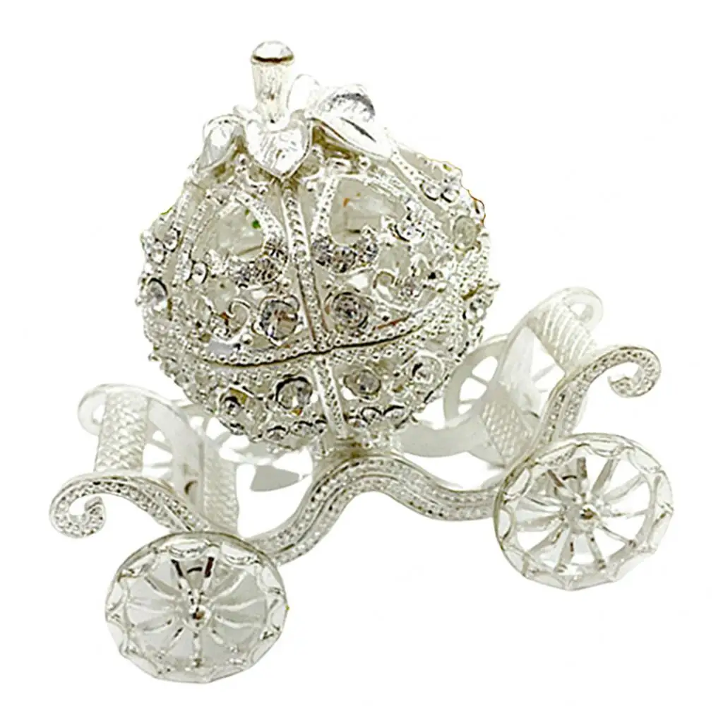 Pumpkin Carriage Crystal Jeweled Trinket Jewelry Box, Wedding Ring Box Novelty Gift for Women Girls