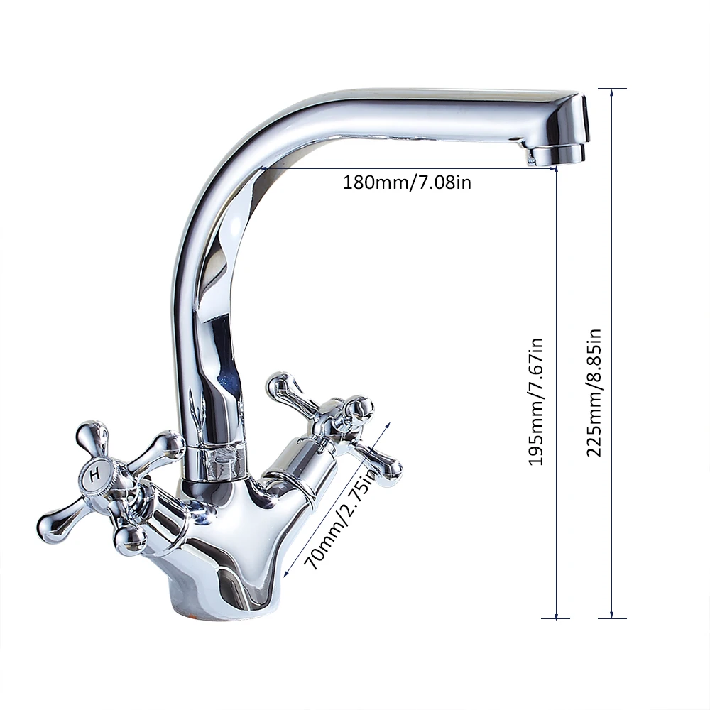 

Silver Double handle Kitchen sink faucet Mixer Cold and Hot Kitchen Tap mixer Single Hole Water Tap