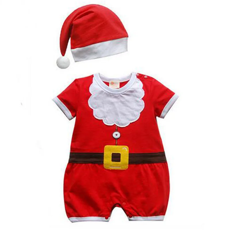 Рождественская Детская одежда унисекс; комплект с Санта-Клаусом; Хлопковая пижама с короткими рукавами; комбинезон для новорожденных; комбинезон; шапка; 0-24 месяца