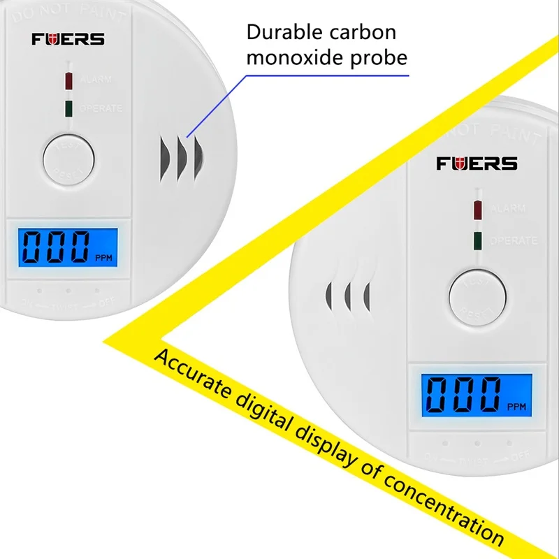 FUERS 85dB окиси углерода ЖК-дисплей Photoelectric независимых отравления угарным газом Предупреждение сигнализацией угарного газа Сенсор детекторы