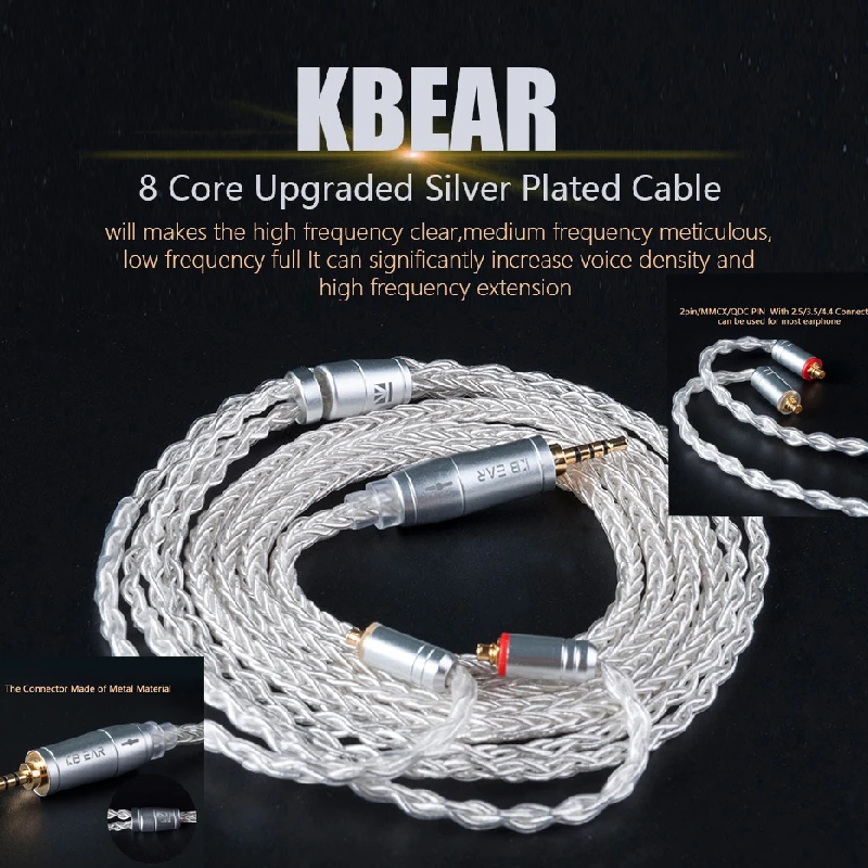 Для ZS10 Pro AS10 AS16 ZSN PRO KBEAR 8 Core Модернизированный посеребренный сбалансированный кабель 2,5/3,5/4,4 мм с разъемом MMCX/2pin/QDC
