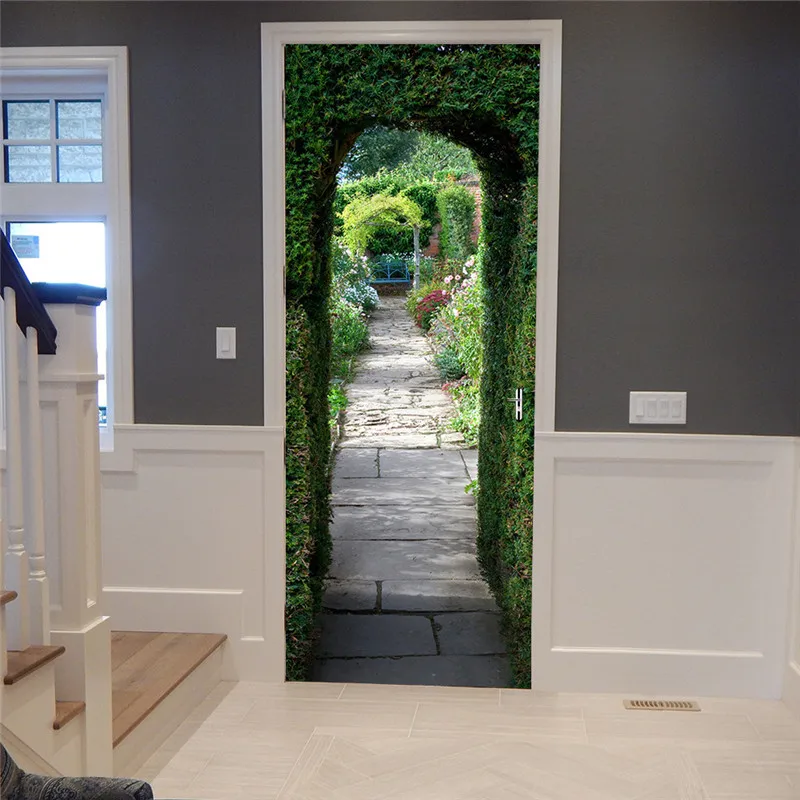 Обои для двери зеленые растения дизайн двери офисная спальня ремонт домашний декор самоклеящиеся съемные большой размер плакат