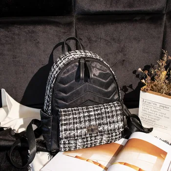 

Backpack Women's Large Black And White Lattices Fashion Rhombus Backpack Women's Large Bag ita bag backpack purse