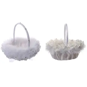 

2 Pcs Wedding Flower Girl Basket Lace Flower Girl Basket Western Wedding Candy Storage Romantic
