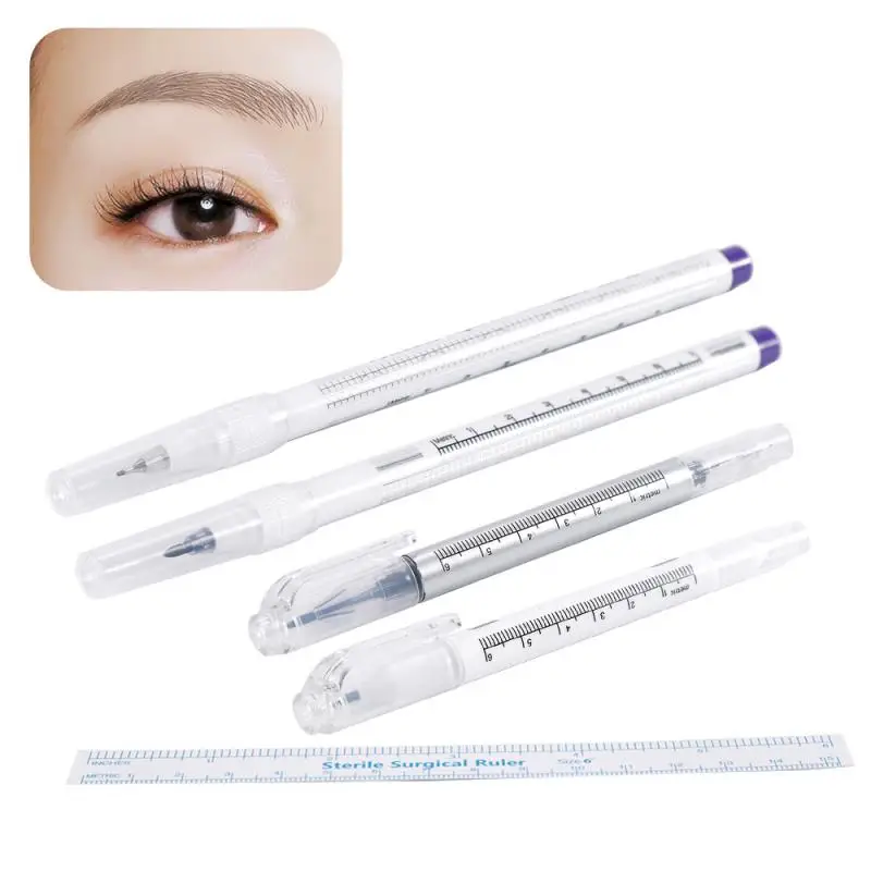 Rotulador para tatuaje, marcador de piel semipermanente para cejas y labios, resistente al agua, para posicionamiento de tatuaje, con regla, 4 tipos