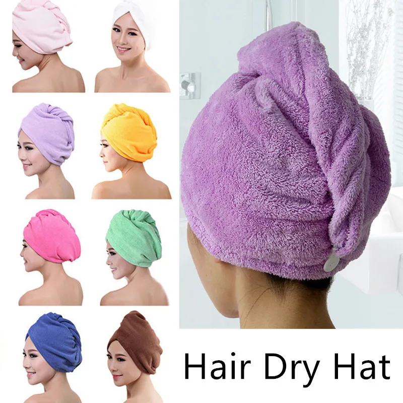

2PCS Microfiber Bath Towel Hair Dry Hat Cap Quick Drying Lady Bath Tool(Random Color)