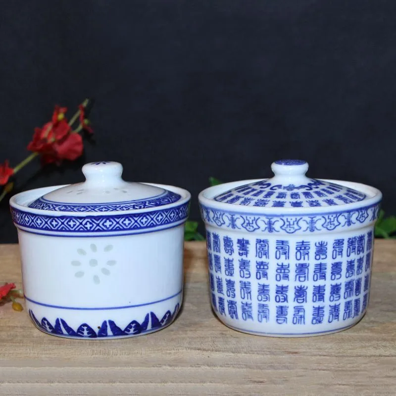 

Jingdezhen Blue and White Porcelain Stew Bowl Vintage Chinese Under Glazed Color Soup Bowls Ceramic Rice Bowl Tureen Food Holder