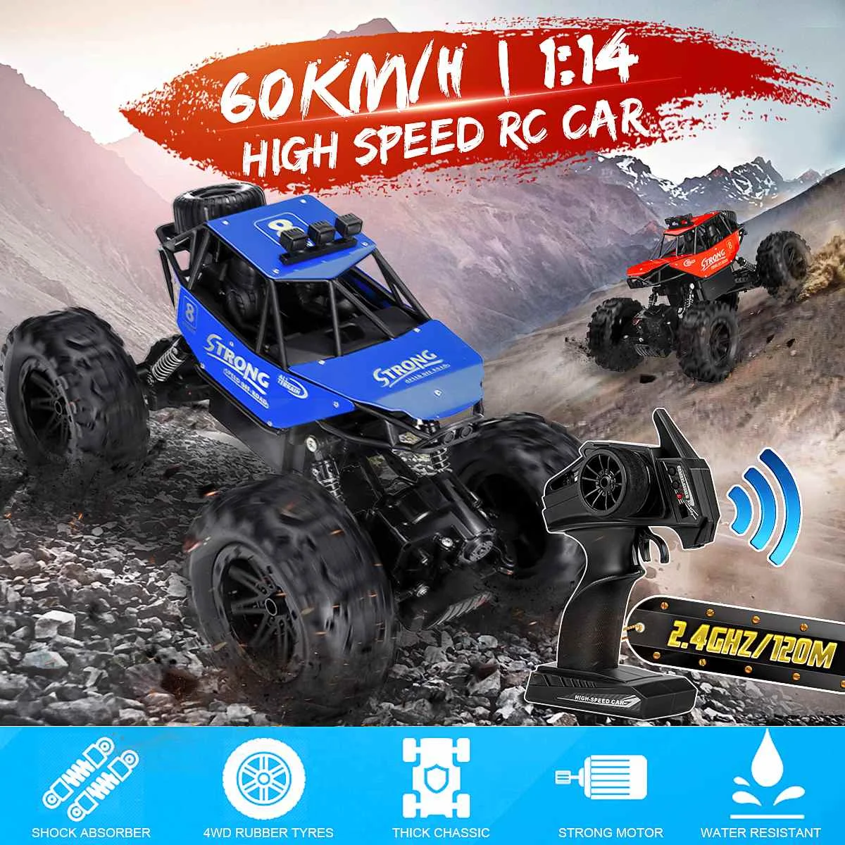 

1:14 60Km/h RC Remote Control Off Road Cars Vehicle 2.4Ghz Crawlers Electric Monster Truck