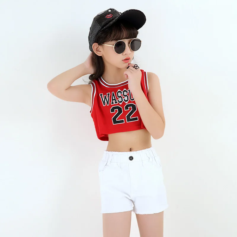 

New Style Korean-style Children Jazz Dance Performance Clothing Girls Hip Hop Red Sports Vest Modern Jazz Performance