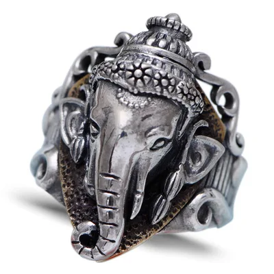 Кольца Ganesha искусственное серебро для мужчин винтажный стиль индийский слон с
