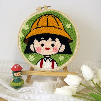 

Cartoon Magic DIY Punch Needle Embroidery Kit for Beginner with Hoop Needlework Handmade Embroidery Painting Craft Home Decor