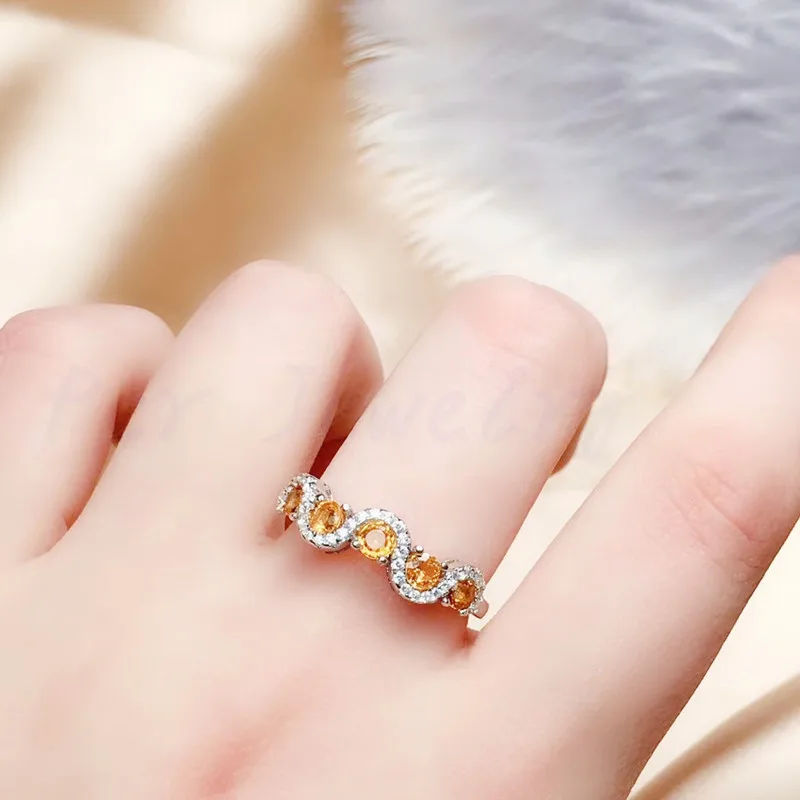 Натуральный настоящий цитрин палец кольцо 0.15CT* 5 шт драгоценный камень 925 стерлингового серебра тонкий желтый кристалл ювелирные изделия# R99161