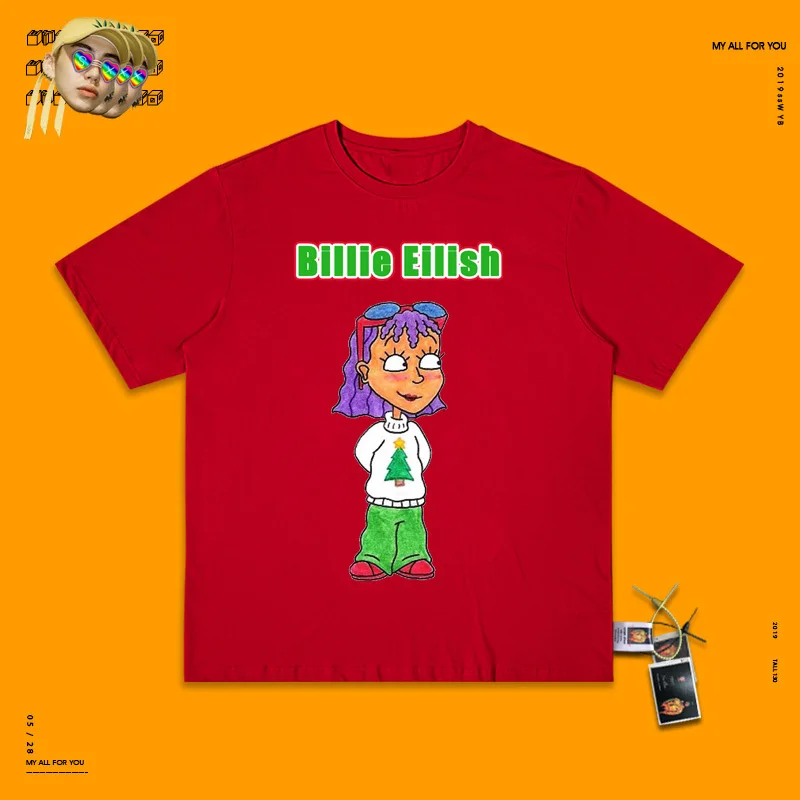 Любителей футболка оригинальность Смешные Руки Doodle Evil Do Billie Eilish пирус груша линия мультфильм рисунок принт - Цвет: red