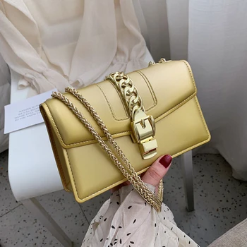 

Solid Color Pu Leather Women's Shoulder Bags Fashion Buckle Chains Square Crossbody Bags For Women Casual Pu Lady Crossbody Bag