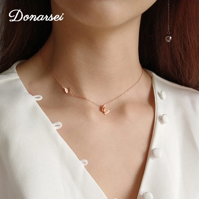 

Donarsei 925 Sterling Silver Cute Animal Butterfly Chokers Necklace For Women Korea Rhinestone Clavicle Chain Necklace