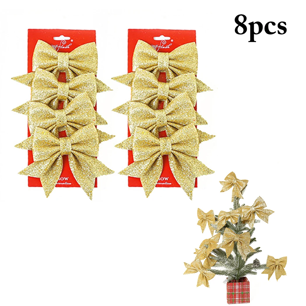 8pcs Christmas Bow Christmas Tree Decoration Xmas Ornament Bowknot New Year Party Home Wedding Decor Gift Wrapping