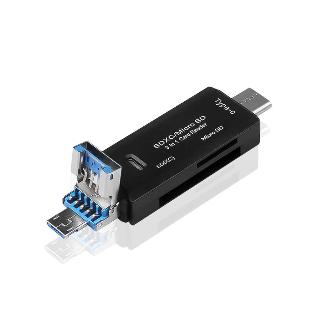 Kebidu usb 3,0 мульти смарт-считыватель карт памяти OTG Тип c адаптер мини-кардридер для микро SD/TF/microsd компьютера ноутбука - Цвет: Черный