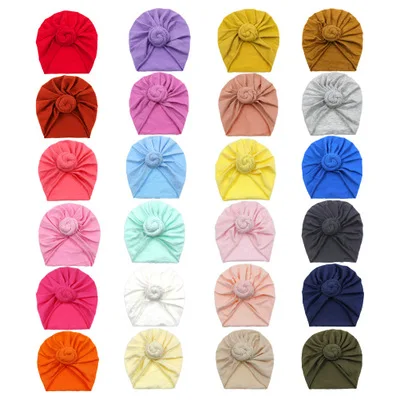 24 Colors Infant Headbands Solid Color Cotton Knot Turban Headwear For Girls Spandx Stretchy Beanie Hat Baby Hair Accessories | Детская