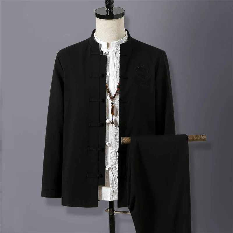 Spring Chinese-style Retro National Wind Suit MEN'S Suits Spring Clothing Stand Collar Sun Yat-sen Costume 2 Pieces Two Pieces B Spring Chinese-style Retro National Wind Suit MEN'S Suits Spring Clothing Stand Collar Sun Yat-sen Costume 2 Pieces Two Pieces B