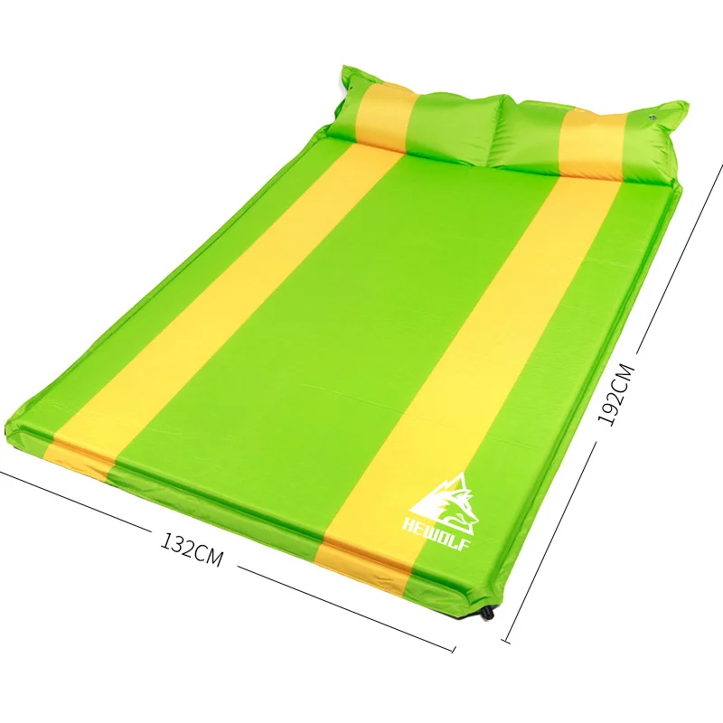 Green-yellow Hewolf Самонадувающийся Открытый Кемпинг двойной коврик с надувная подушка 192*132 см Пикник надувной матрас Палатка спальный подушка - Цвет: Green-yellow