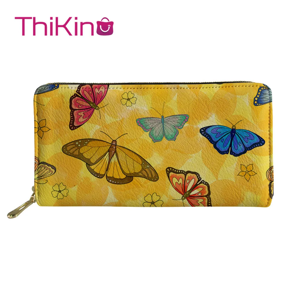 

Thikin Butterfly Pattern Long Wallet Zipper Phone Bag Card Holder for Pink Girls Clutch Purse Carteira Handbags Notecase 2019