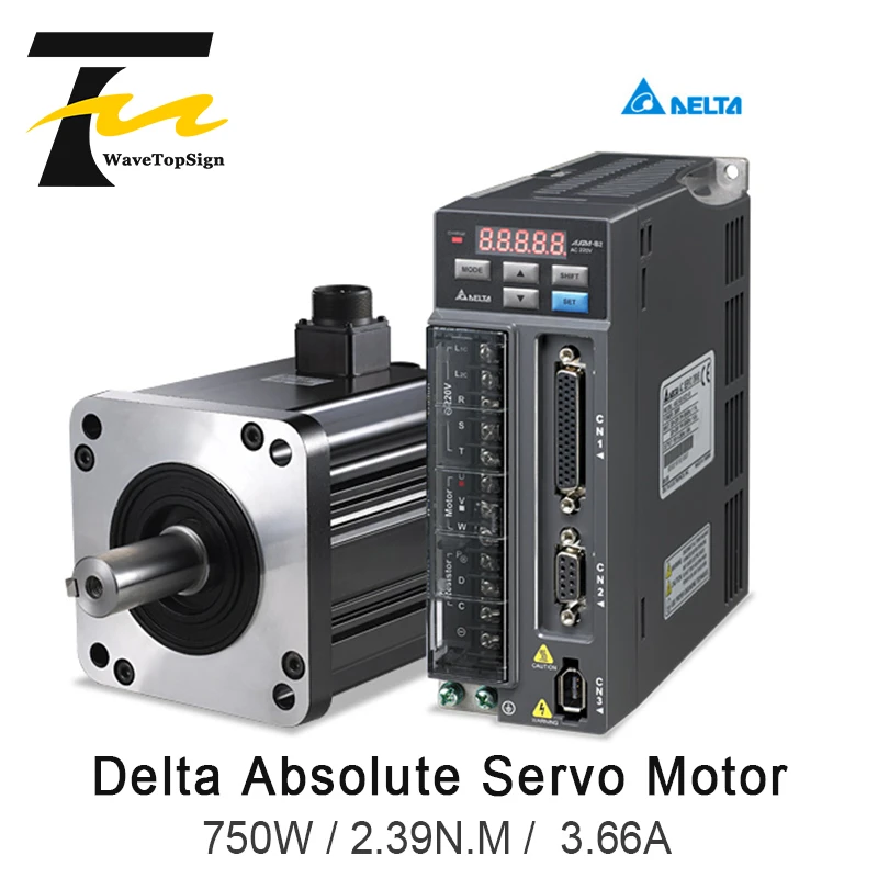 Absoluto Servo Motor Delta 750w Série B2 Asdb20721b + Ecmaca0907rs + 3m Fio 2.39n.m 3.66a