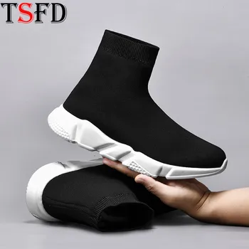 

Slip-on Men's Shoes High Top Sneakers Men Sock Shoes Men Casual Shoe Thick Bottom Man Walking Footwear Large Sizes Flat Shoe S14